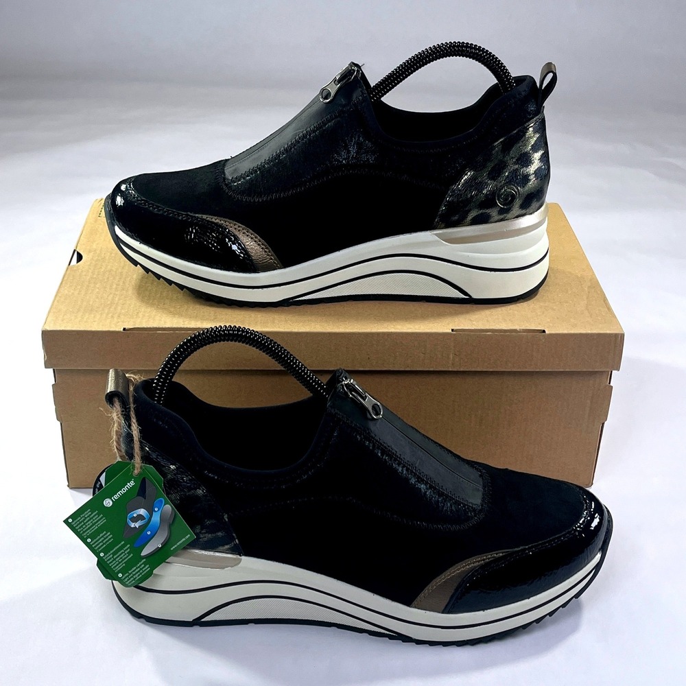 NEW $140 Remonte Eleni Sneaker Womens 41/9.5 Black Bronze Vegan Fashion Comfort‎